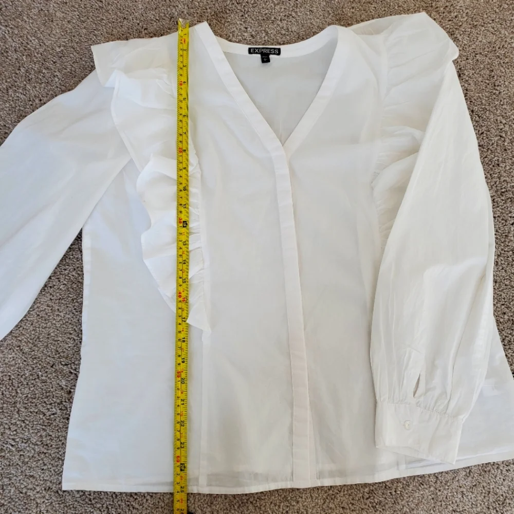 Express Women's Ruffle Blouse, White (Size L) - Picture 6 of 7